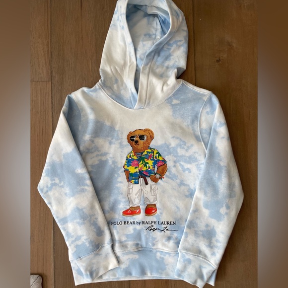 Polo Ralph Lauren Vacation Bear Sky Cloud Fleece Sweatshirt Hoodie, Kids Small/8 - Picture 2 of 7